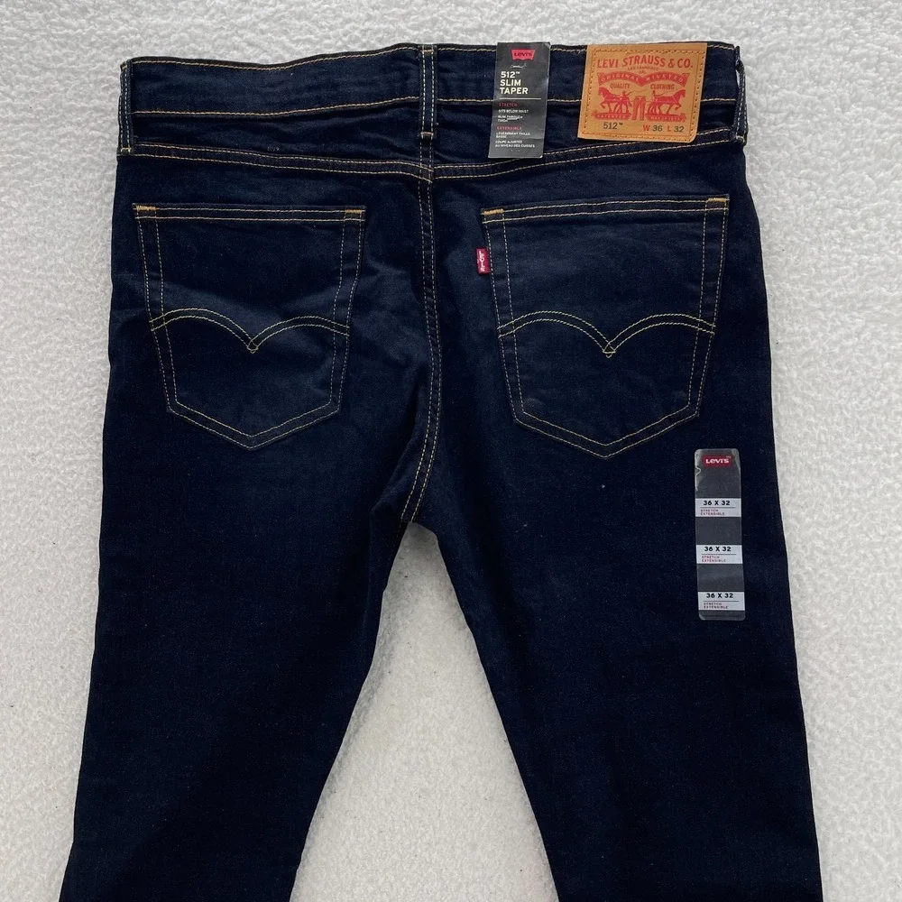 Levis Jeans Mens 36x32 Blue 512 Slim Taper Dark Wash Indigo Denim Preppy Casual